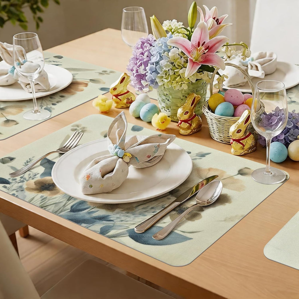 Vinyl Placemats Set of 4-12x17 Inch - Heat Resistant Washable Place Mats Waterproof Non-Slip Wipeable Table Mats for Dining Table Decor, Spring Outdoor Plastic Placemat