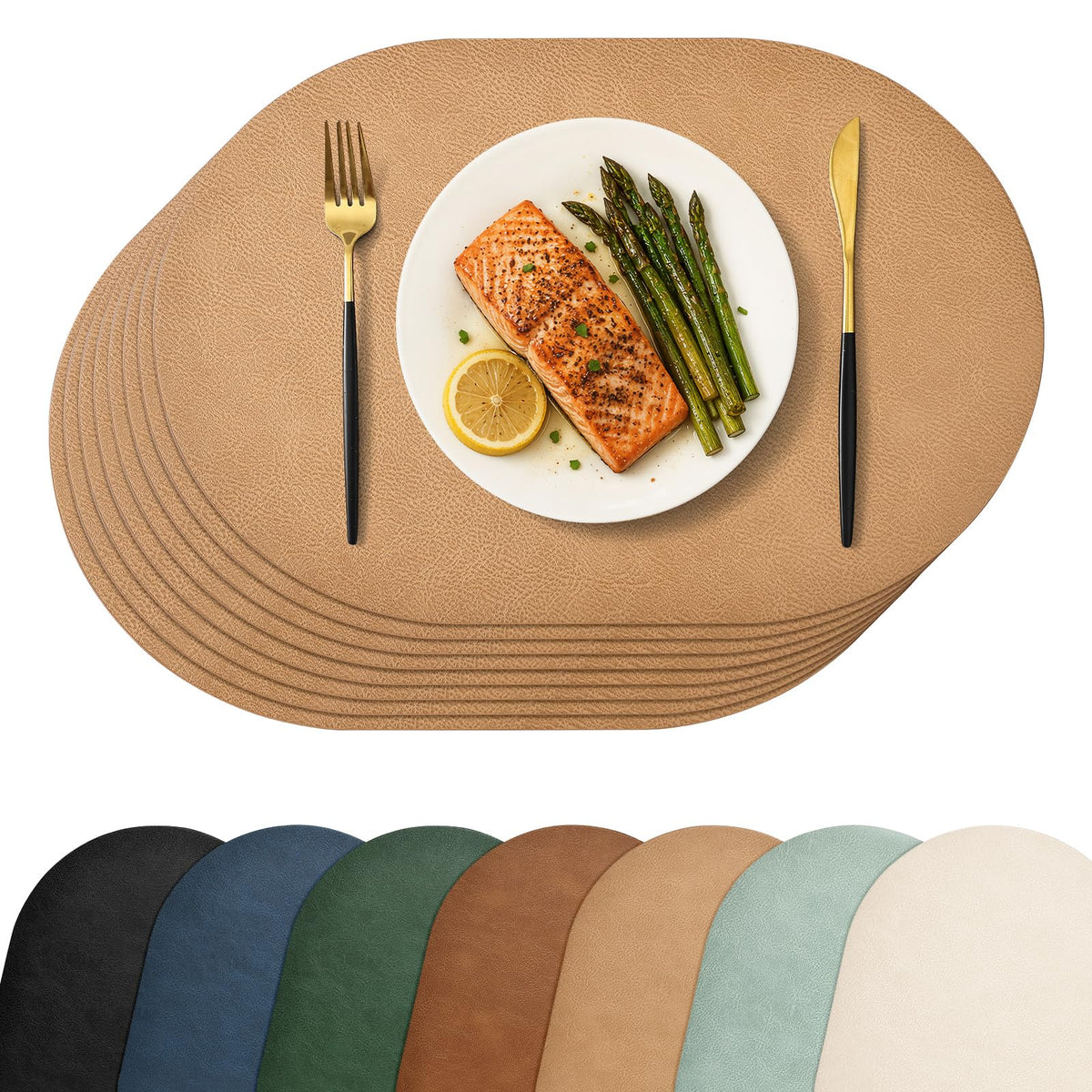 Homaxy Oval Heat Resistant Placemats Set of 6, Reddish Brown