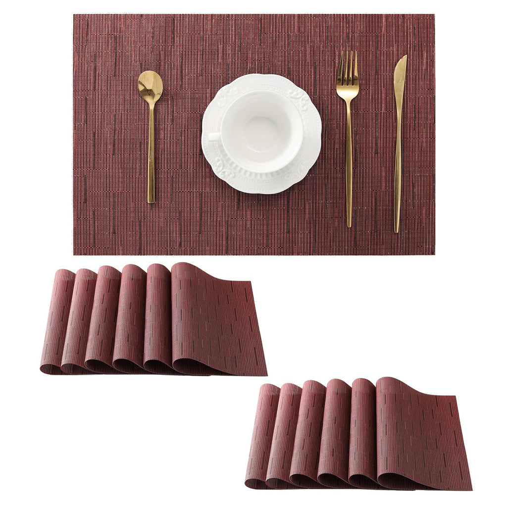 Leetaltree Light Brown Placemats Set of 8 - Heat Resistant Woven Vinyl