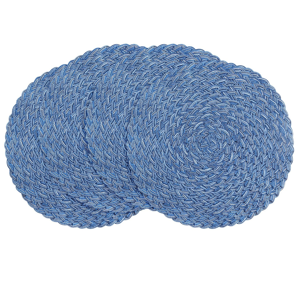 Floroom 15 Inch Round Braided Placemats Set of 4, Washable Heat Resistant Cotton Polyester Circle Place Mats for Kitchen Dining Table - Black