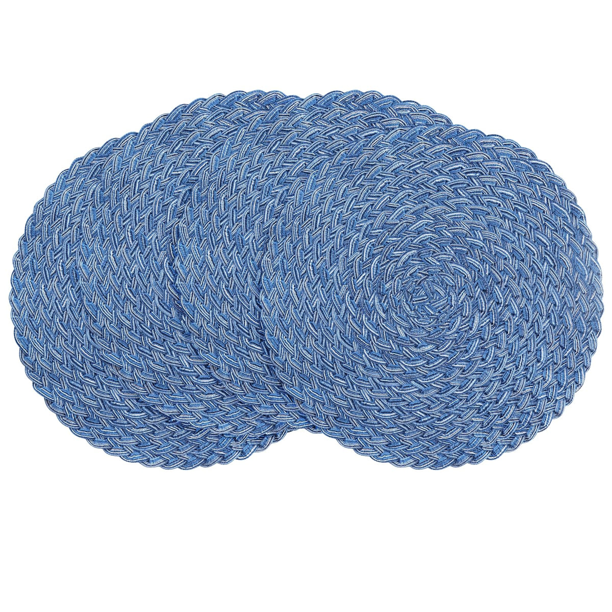 Floroom 15 Inch Round Braided Placemats Set of 4, Washable Heat Resistant Cotton Polyester Circle Place Mats for Kitchen Dining Table - Black