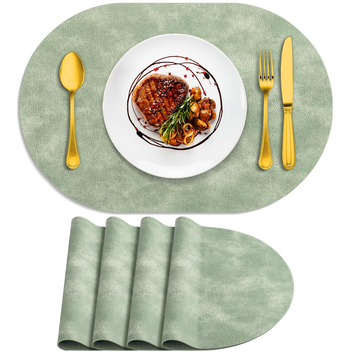 ADRIMER Placemats, Heat Resistant Oval Place Mats Set of 4 Easy to Clean