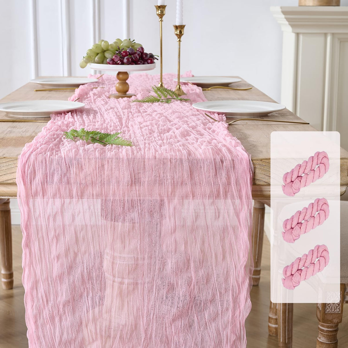 12PC Gold Gauze Table Runner 120 Inch 10FT Dining Wedding Baby Shower Holiday Birthday Sparkly Sheer Tulle Table Décor