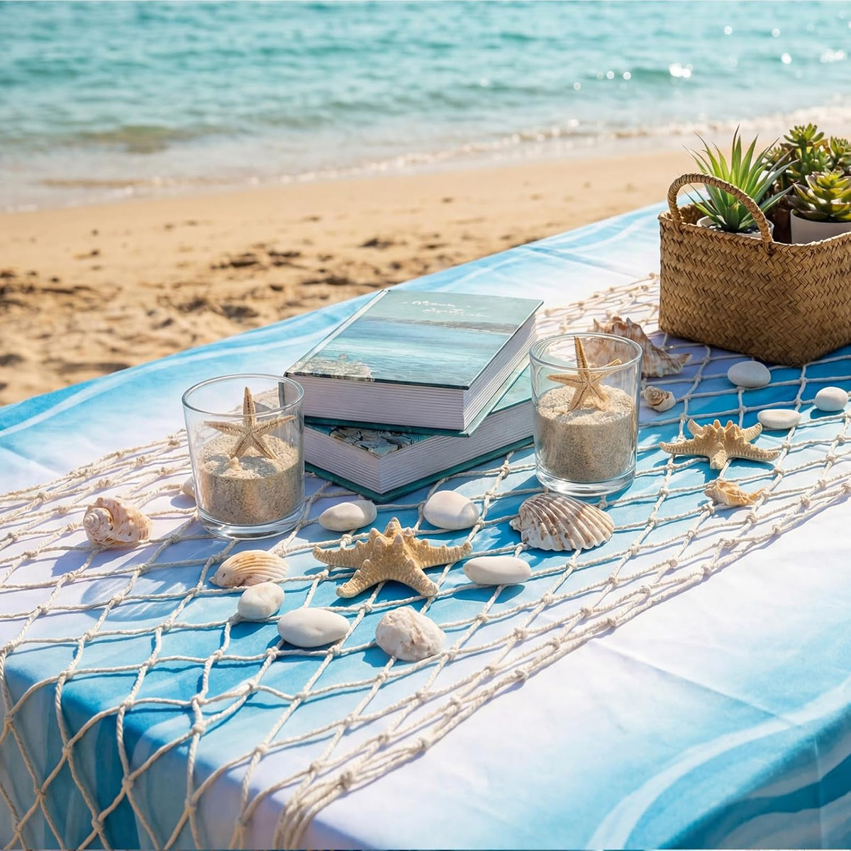 SATINIOR 6 Pcs 12 x 72'' Fishing Net Table Runner Party Decor, Natural