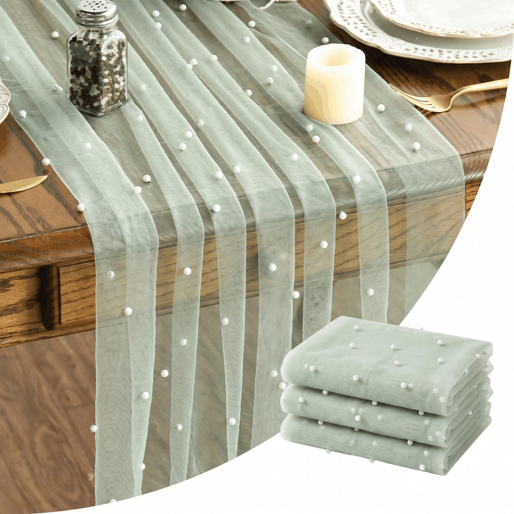 Artoid Mode 6-Pack Pearl Beige Gauze Table Runner 10FT Home Decor