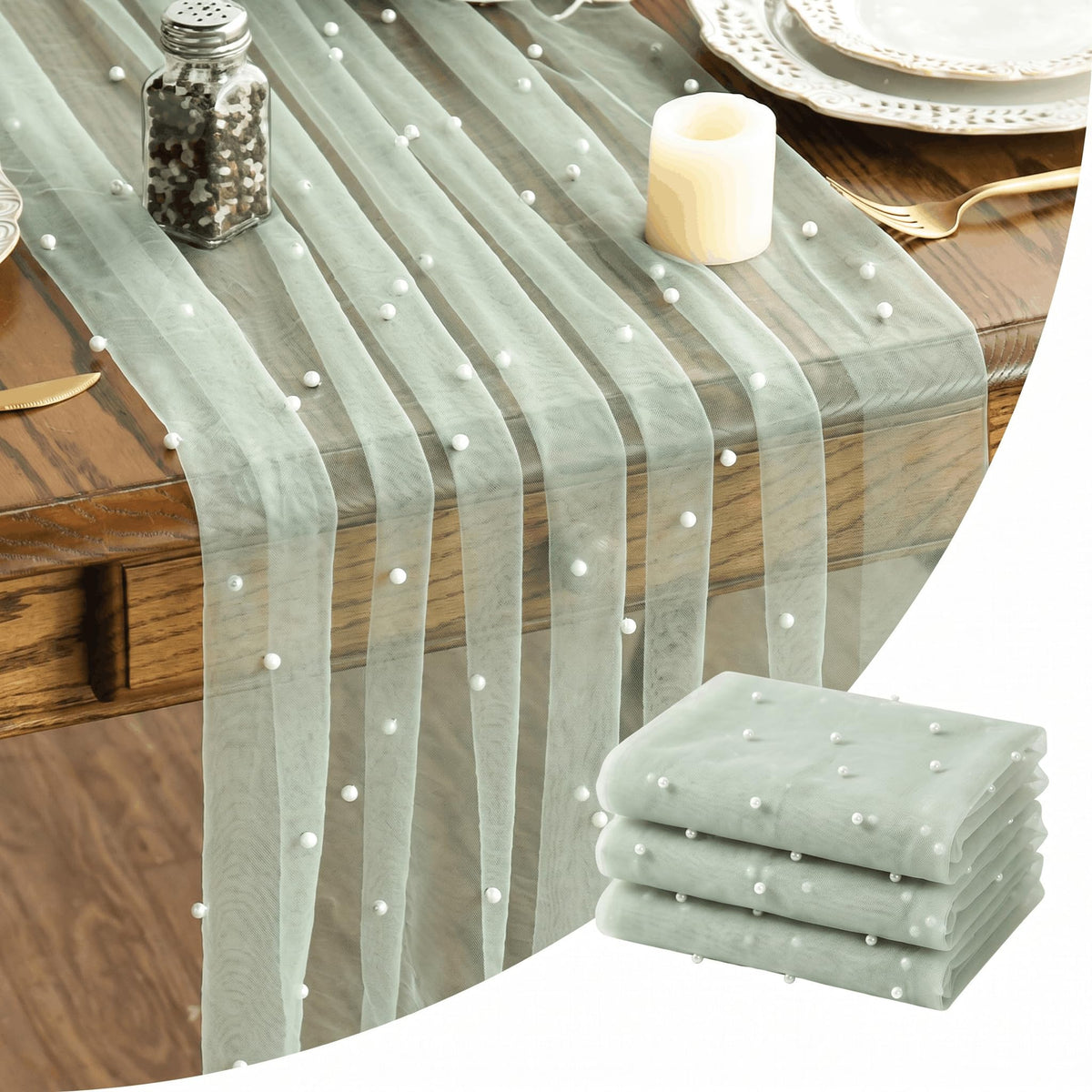 Artoid Mode 6-Pack Pearl Beige Gauze Table Runner 10FT Home Decor