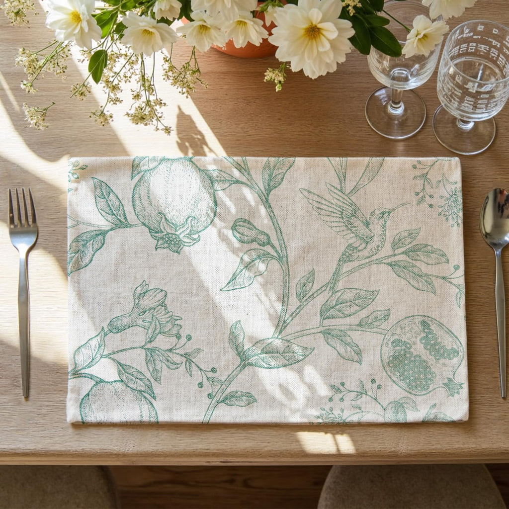 JINCHAN Linen Floral Placemats Set of 4 Farmhouse 13x19 Inch Black