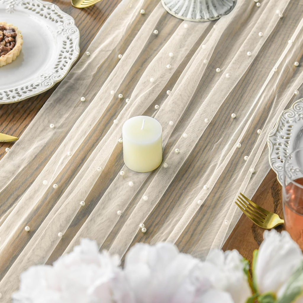 Artoid Mode 6-Pack Pearl Beige Gauze Table Runner 10FT Home Decor