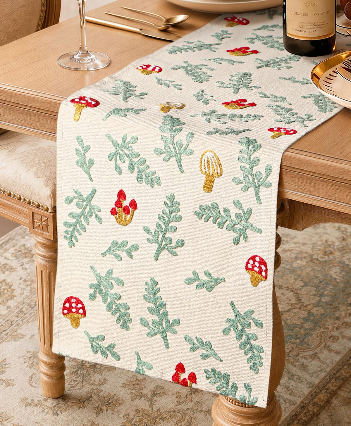 Miss Adola Embroidered Canvas Table Runner 13"x72", Wild Flower