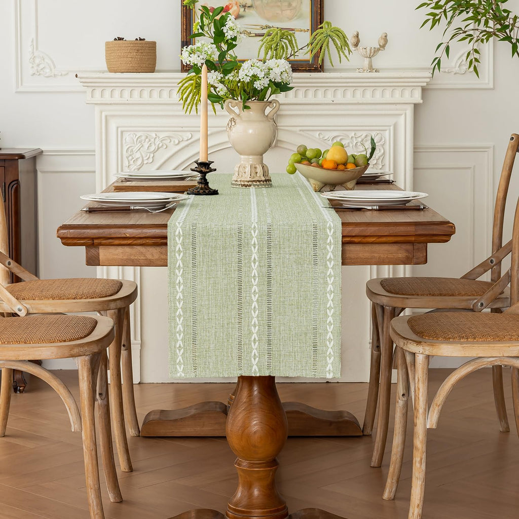 Rustic Linen Table Runner, Sage Green Table Runners 72 inches Long