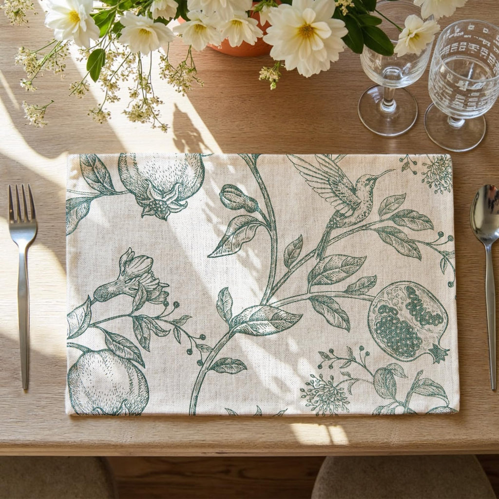 JINCHAN Linen Floral Placemats Set of 4 Farmhouse 13x19 Inch Black