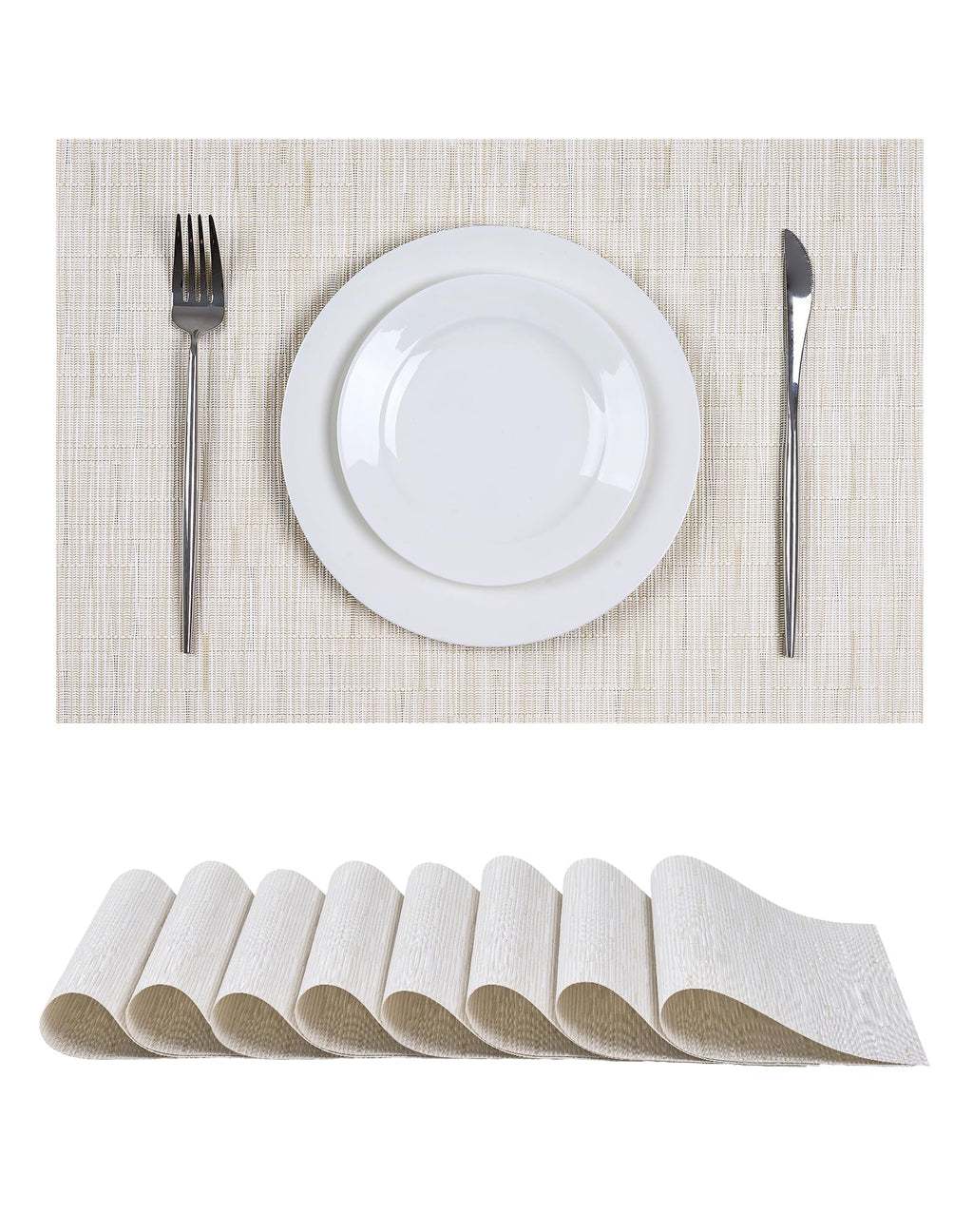 Leetaltree Deep Navy Woven Placemats Set of 6 - Heat Resistant Non-Slip Place mats for Dining Table, Washable Durable PVC Vinyl Woven Table Mats(Deep Navy, 6)