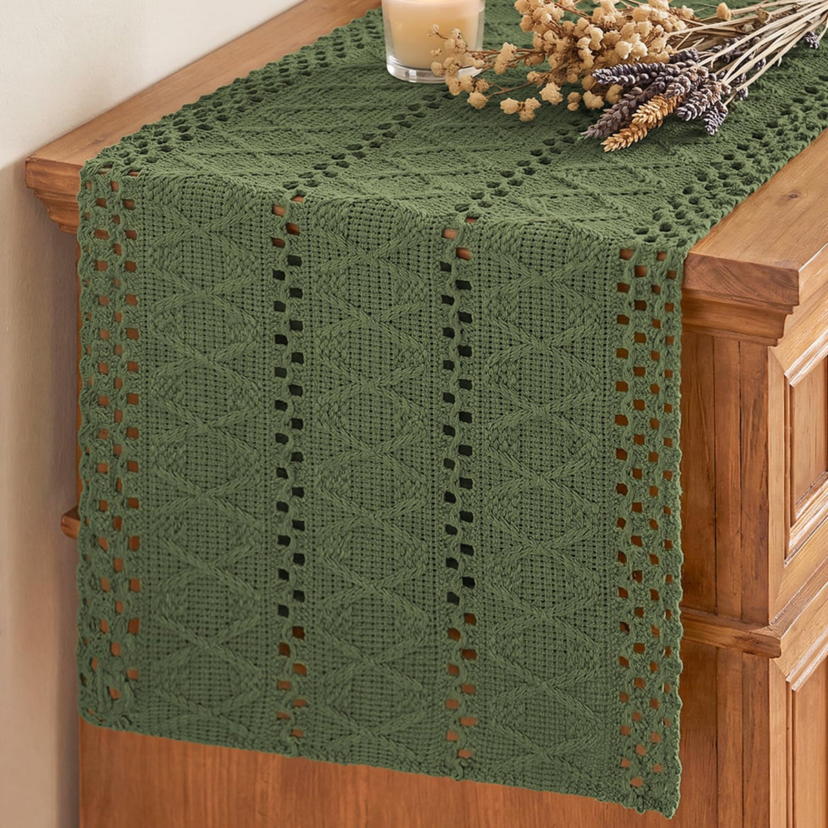 Artoid Mode Beige Woven Farmhouse Hollow Table Runner 12x72 Inch