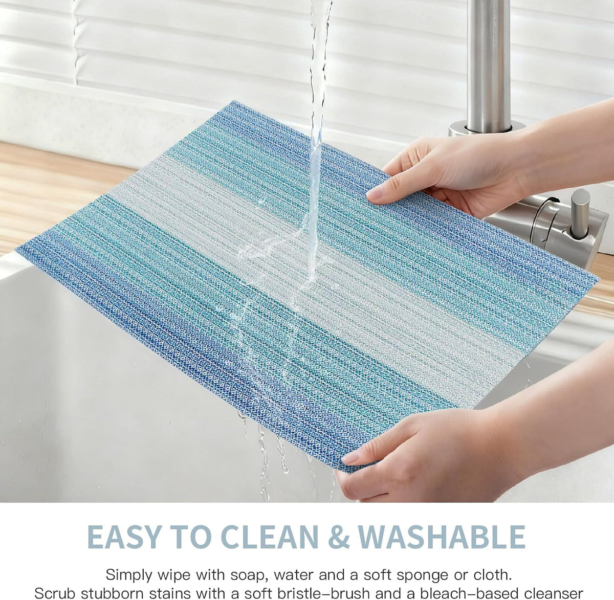 HeloHo Placemats Set of 4,Vinyl Table Place Mats Stain Resistant Foldable Placemats Washable Wipeable Placemat for Kitchen Dining Table Decoration Indoor Outdoor（Blue）