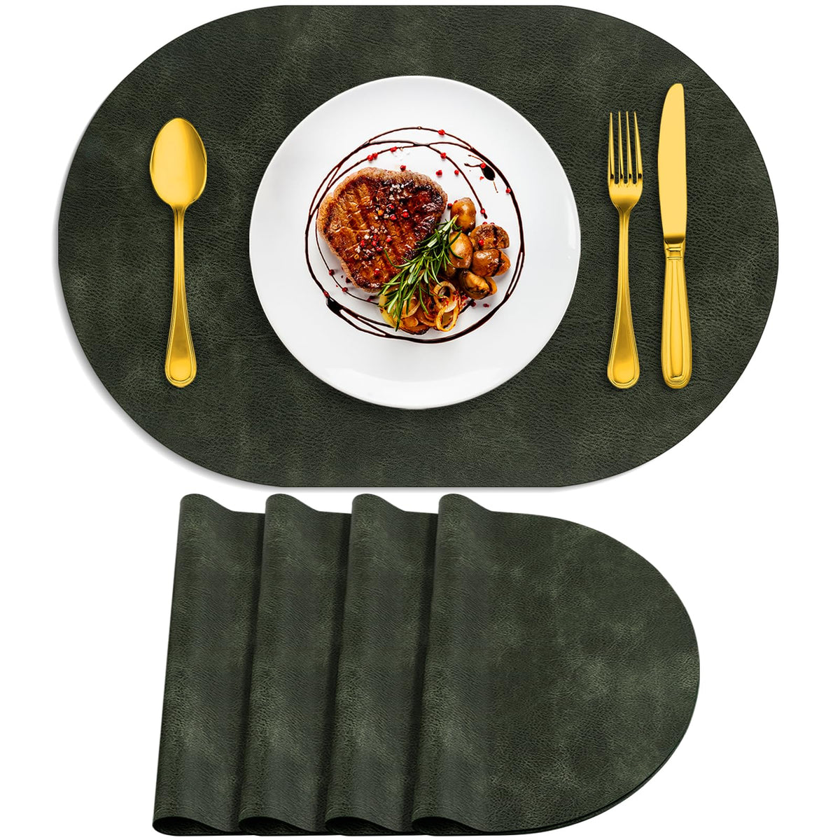 ADRIMER Placemats, Heat Resistant Oval Place Mats Set of 4 Easy to Clean