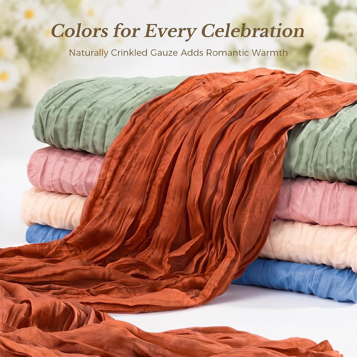 Goodluck Fall Table Runner, 10 Pack 10FT Terracotta Cheesecloth Table Runner 35x120 Inch Burnt Orange Boho Gauze Table Runner for Thanksgiving Autumn Fall Wedding Baby Shower Home KitchenTable Decor