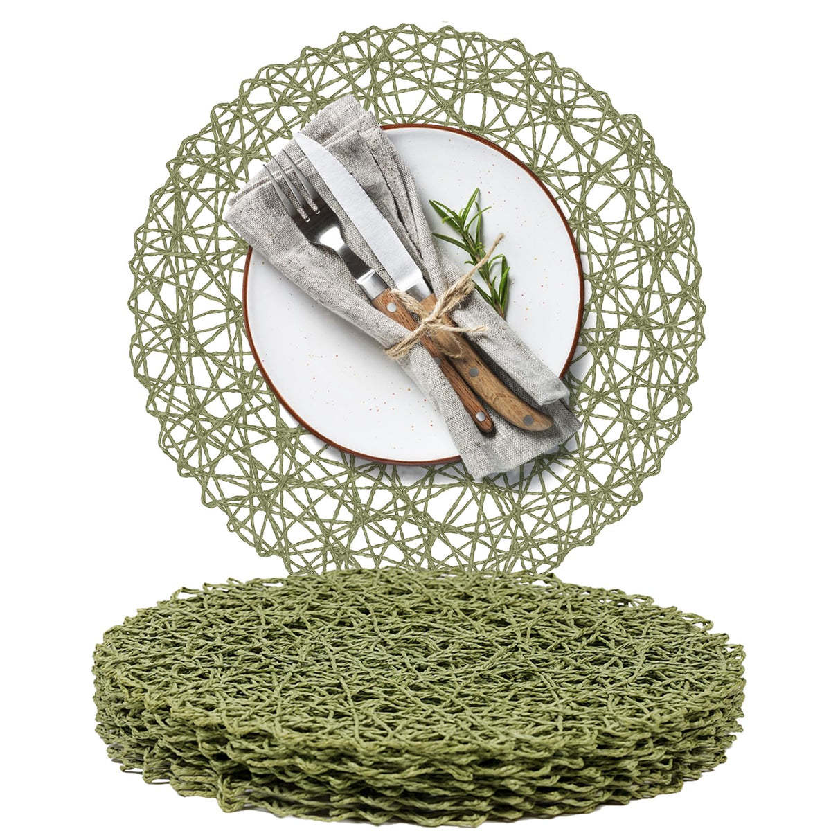 AHHFSMEI Paper Braided Round Placemats Set of 12 Natural Non-Slip Heat Resistant Table Mats for Dining Tables Woven Indoor & Outdoor Place mats(Brown,12)