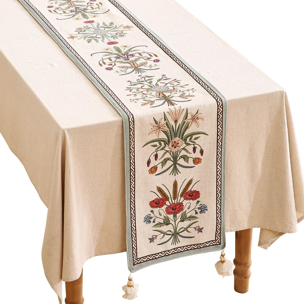ISAENNE Designer French Linen Table Runner,71"x12"-Cornucopia
