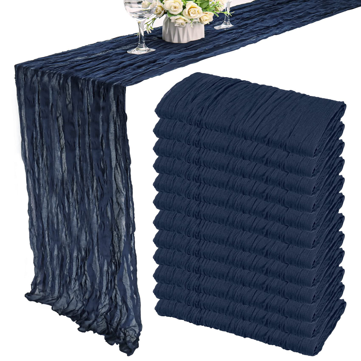 35x120 Inch Dusty Blue Cheesecloth Table Runner Boho Wedding Party Decor