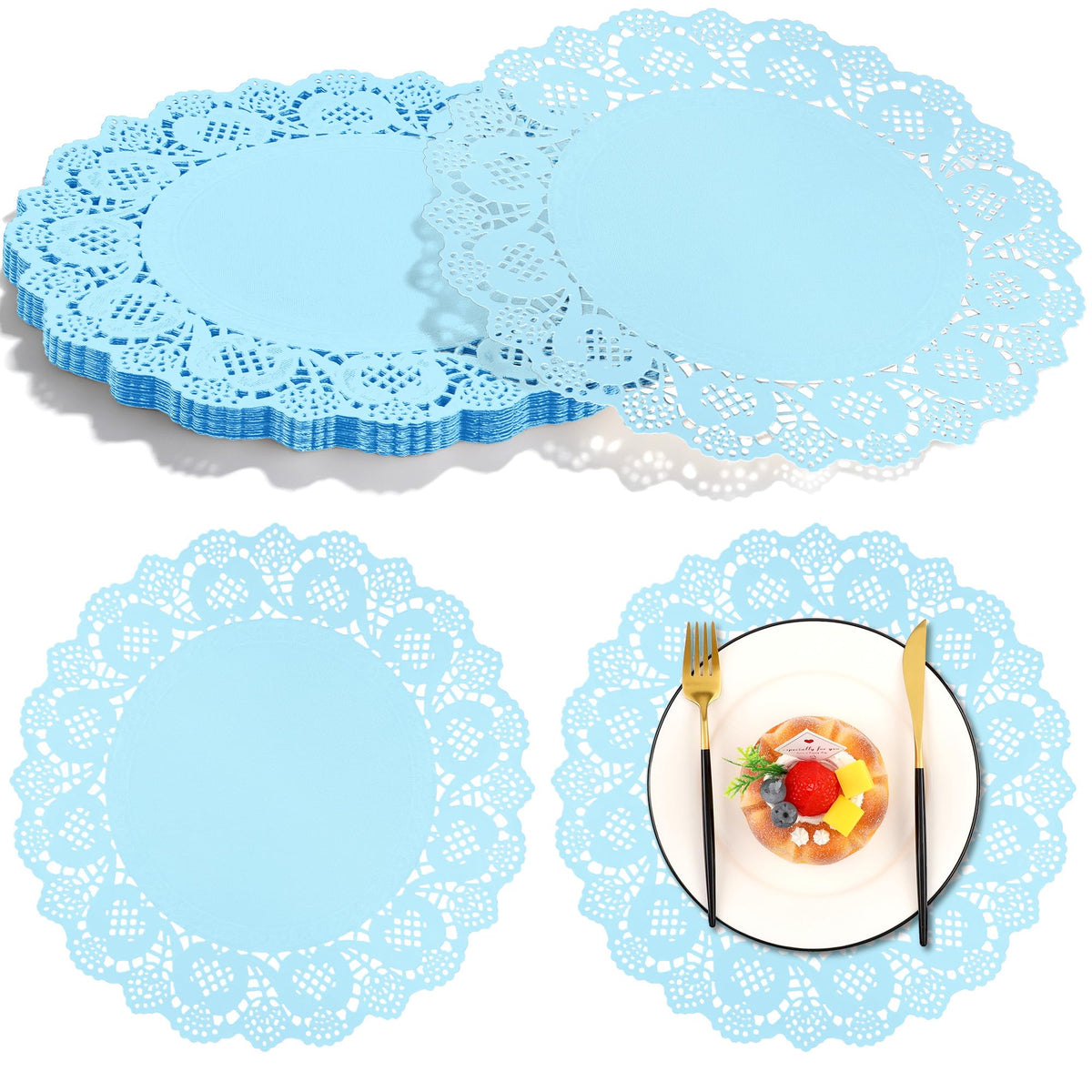 MCEAST 100 Pack Round Brown Kraft Paper Doilies 13.5 Inches Lace Paper Place Mats Rustic Scallop Doily Disposable Table Pads for Food Cakes Crafts Party Weddings Tableware Decor