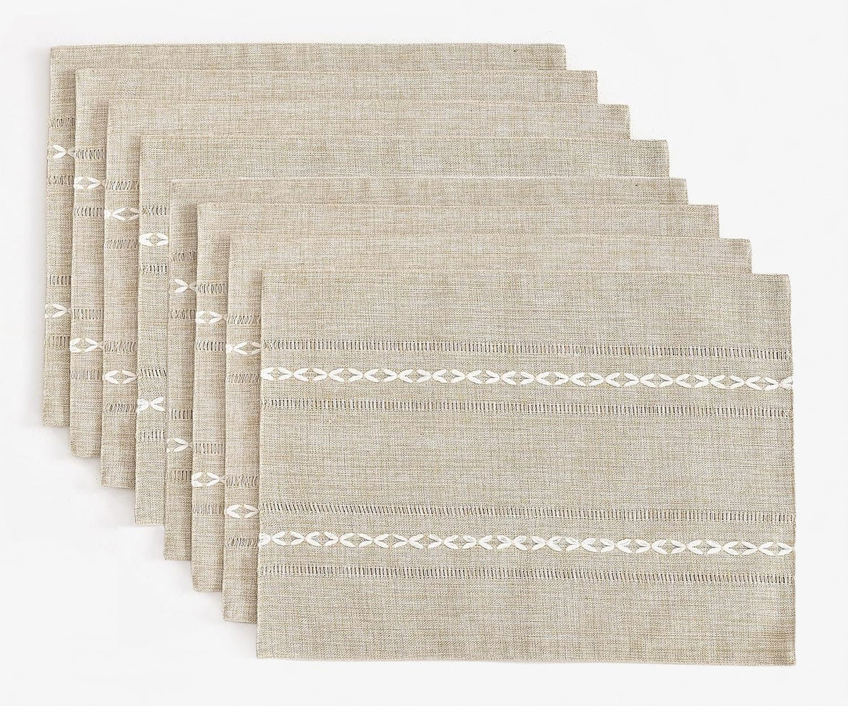 Wracra Cotton Linen Place Mats, Sage Green Embroidered Placemats Set of 4