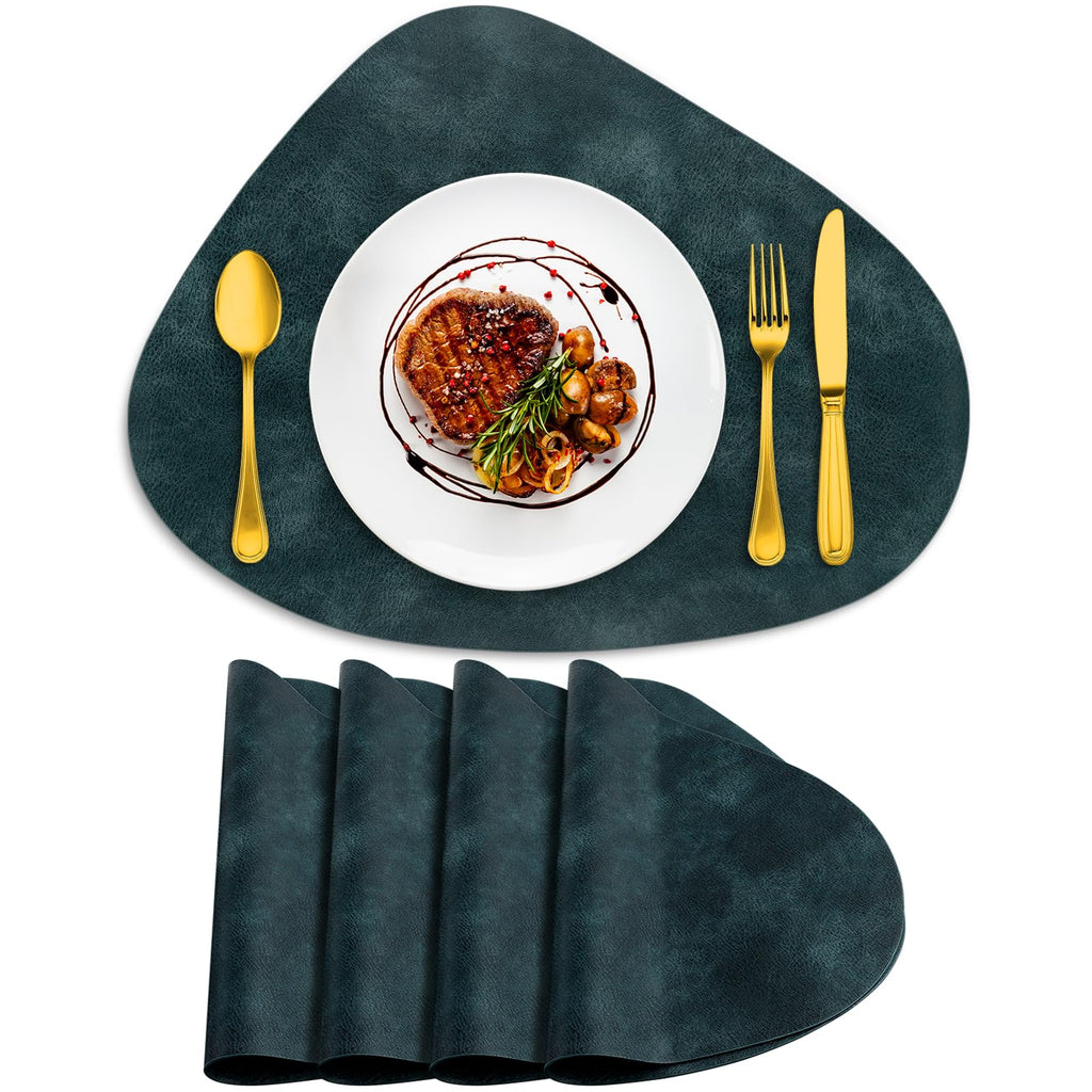 ADRIMER Placemats, Heat Resistant Round Placemats Set of 4 Washable 13 x 17 Inch, Waterproof Table Mats for Kitchen, Dining Room Table Christmas Decor, Turmeric Brown+Camel+Green+Blue