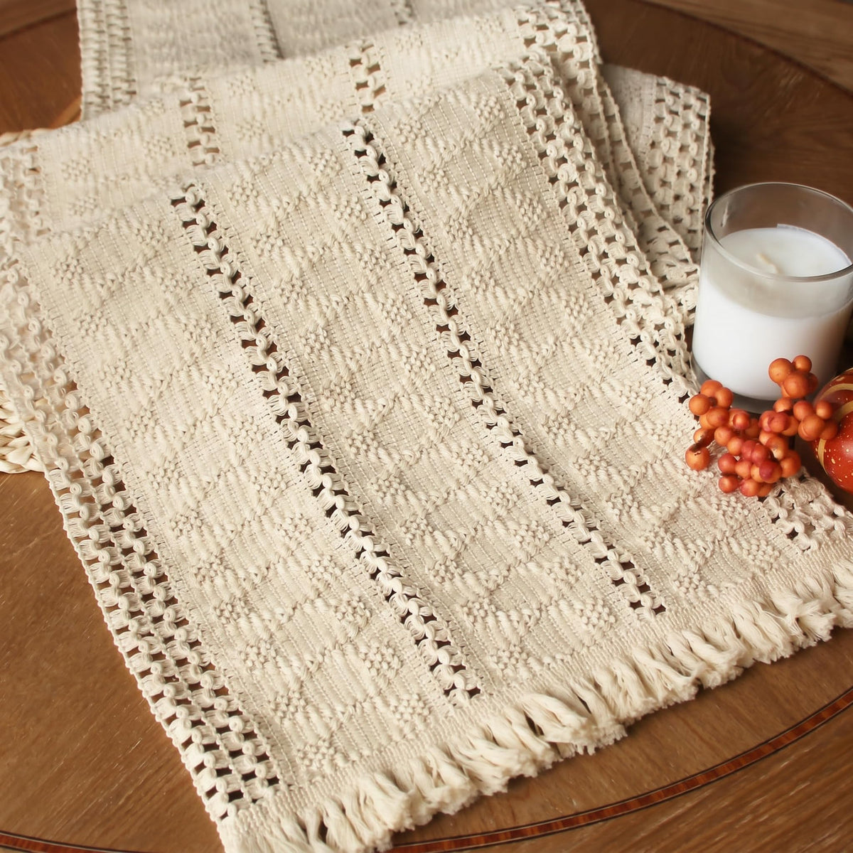 FEXIA Boho Table Runner Fall Burlap Brown Coffee Table Decor 12x72 Inch