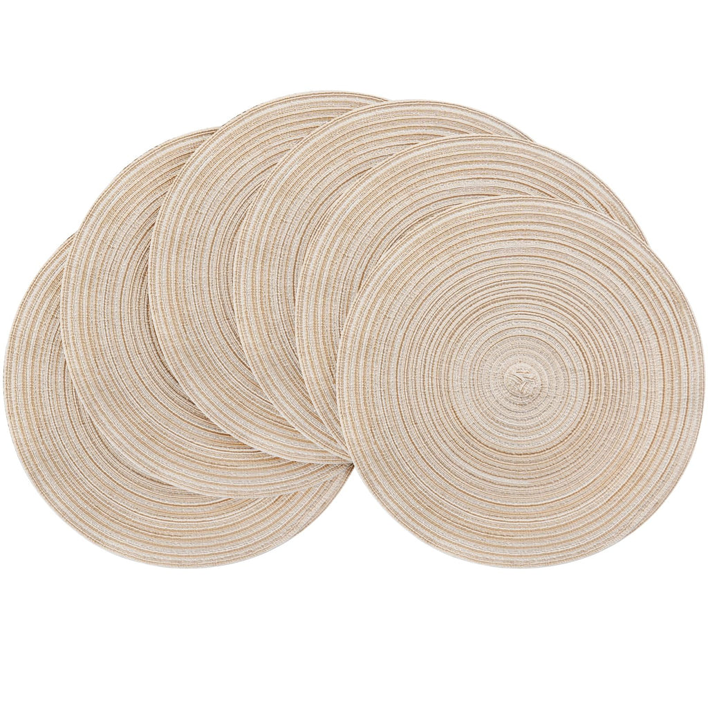 Floroom 15 Inch Round Braided Placemats Set of 4, Washable Heat Resistant Cotton Polyester Circle Place Mats for Kitchen Dining Table - Black