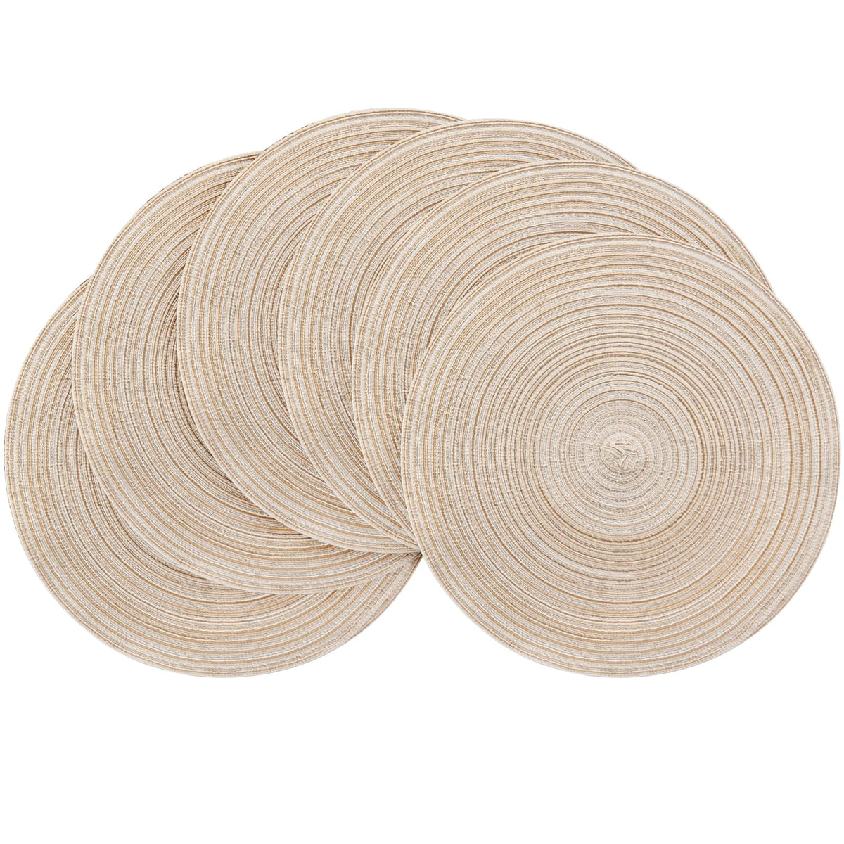 Floroom 15 Inch Round Braided Placemats Set of 4, Washable Heat Resistant Cotton Polyester Circle Place Mats for Kitchen Dining Table - Black