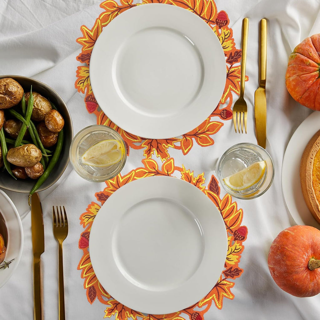 Yingzhao 6 Pcs Fall Leaf Placemats Thanksgiving Orange Table Placemats