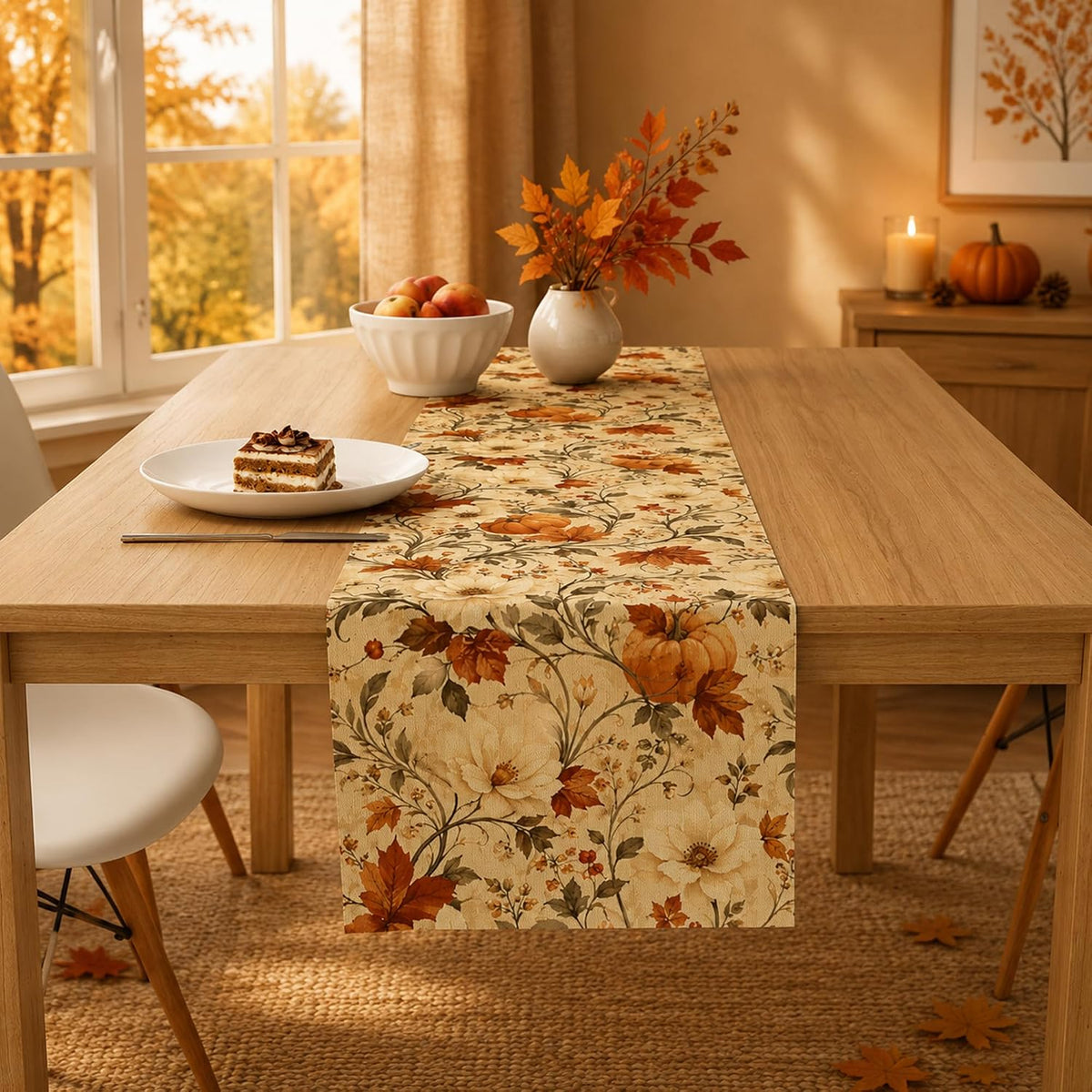 Thanksgiving Table Decor - Vintage Autumn Pumpkin Floral Table Runner