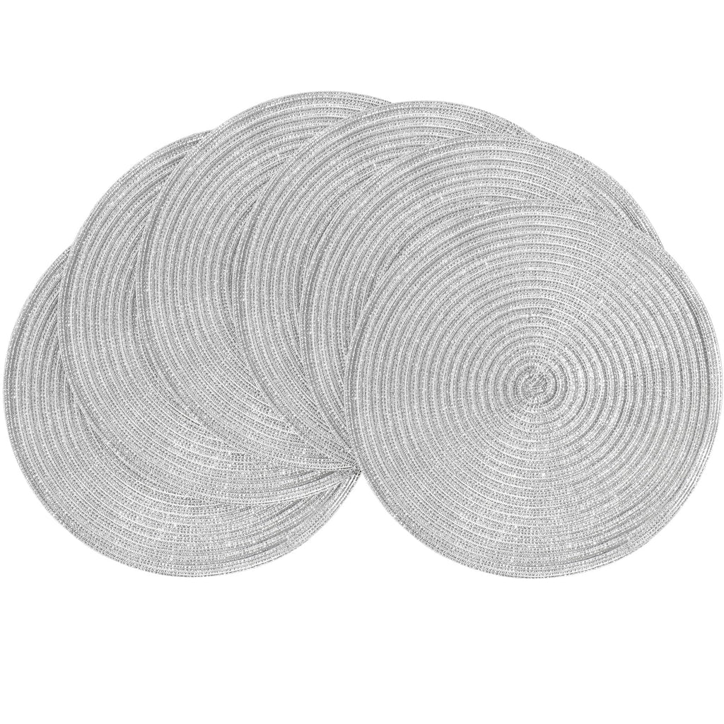 Floroom 15 Inch Round Braided Placemats Set of 4, Washable Heat Resistant Cotton Polyester Circle Place Mats for Kitchen Dining Table - Black