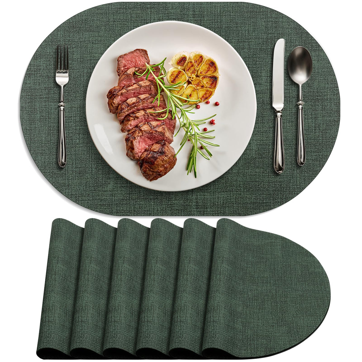 Placemats for Dining Table Set of 8 Non-Slip, Heat Resistant Oval Leather Placemat Double Layer, Waterproof Table Mats Easy to Clean for Kitchen Dining Room Coffee Office Table, Beige