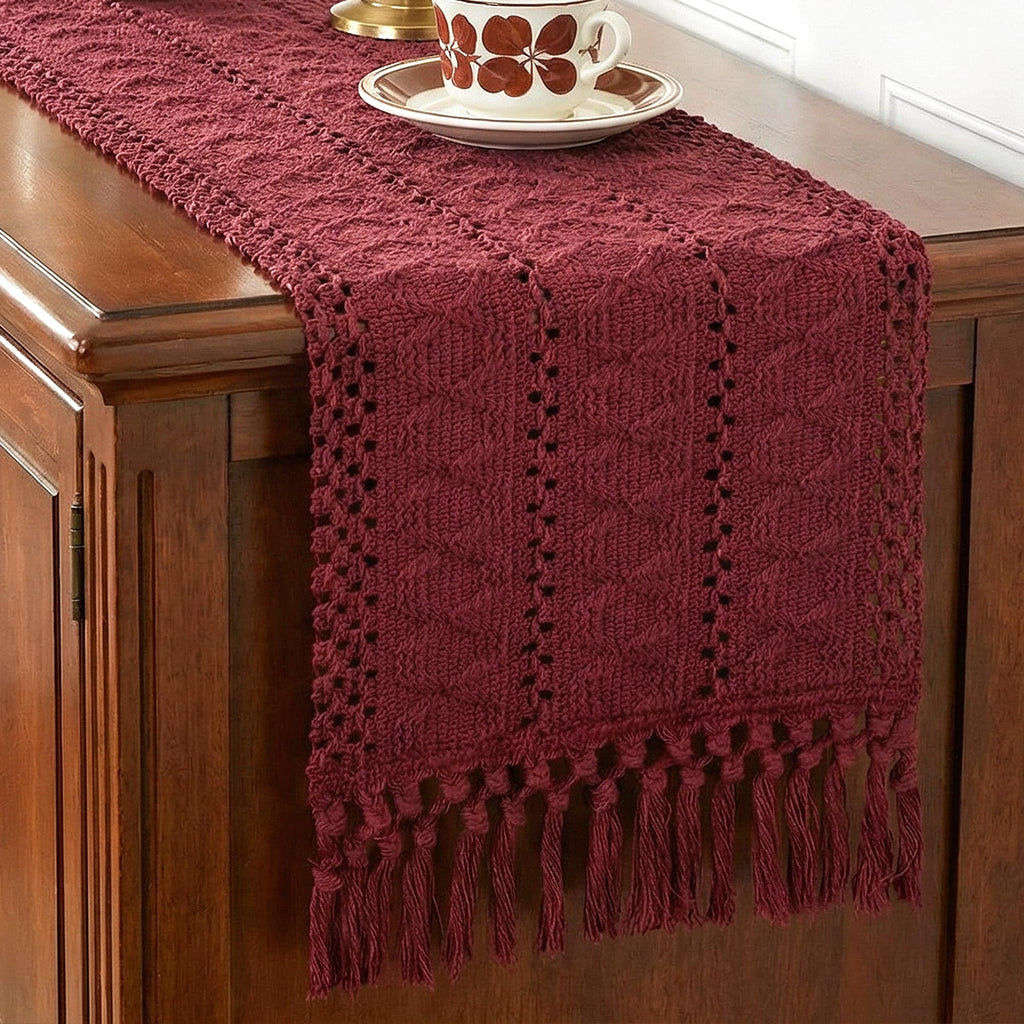 FEXIA Boho Table Runner Fall Burlap Brown Coffee Table Decor 12x72 Inch