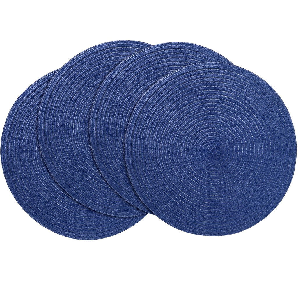 Floroom 15 Inch Round Braided Placemats Set of 4, Washable Heat Resistant Cotton Polyester Circle Place Mats for Kitchen Dining Table - Black