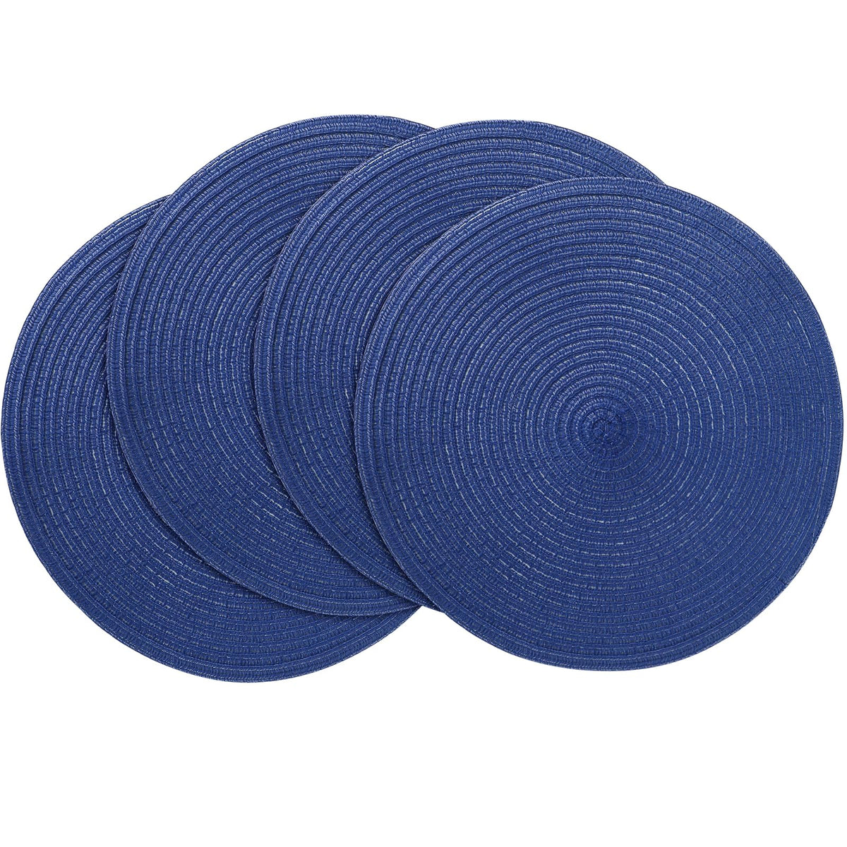 Floroom 15 Inch Round Braided Placemats Set of 4, Washable Heat Resistant Cotton Polyester Circle Place Mats for Kitchen Dining Table - Black