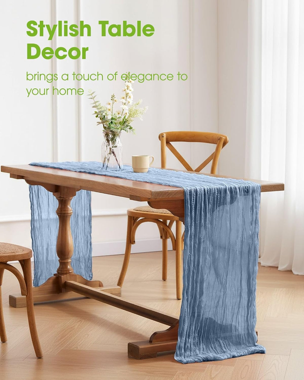 Pureegg 2 Pack Cheesecloth Table Runner 120 Inch Dusty Blue