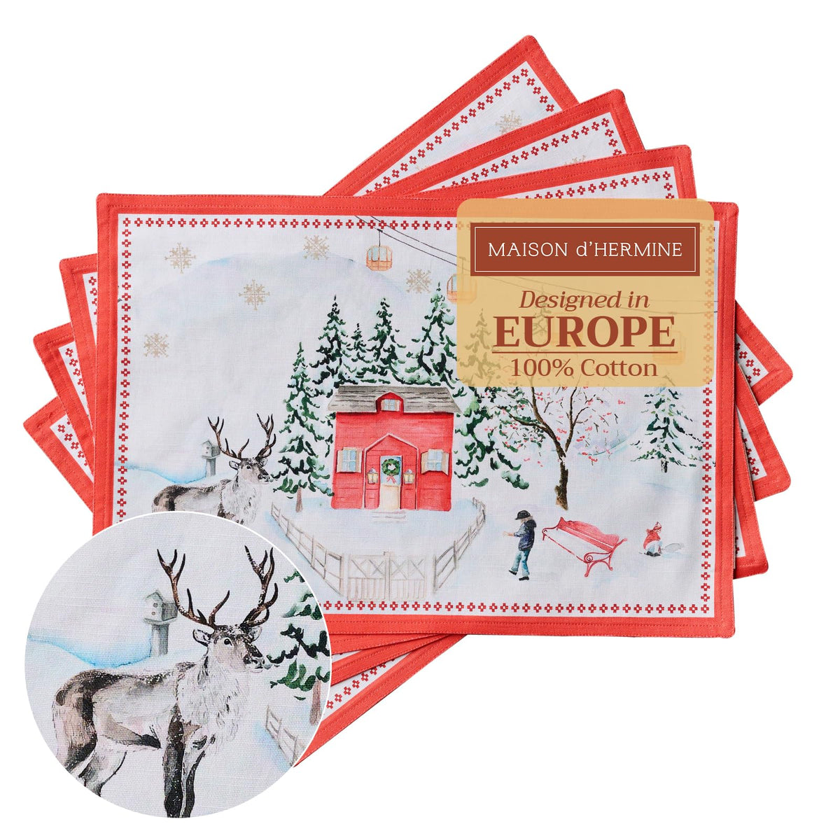 Maison d' Hermine Placemats Set of 4 Reusable 100% Cotton (13"x19")