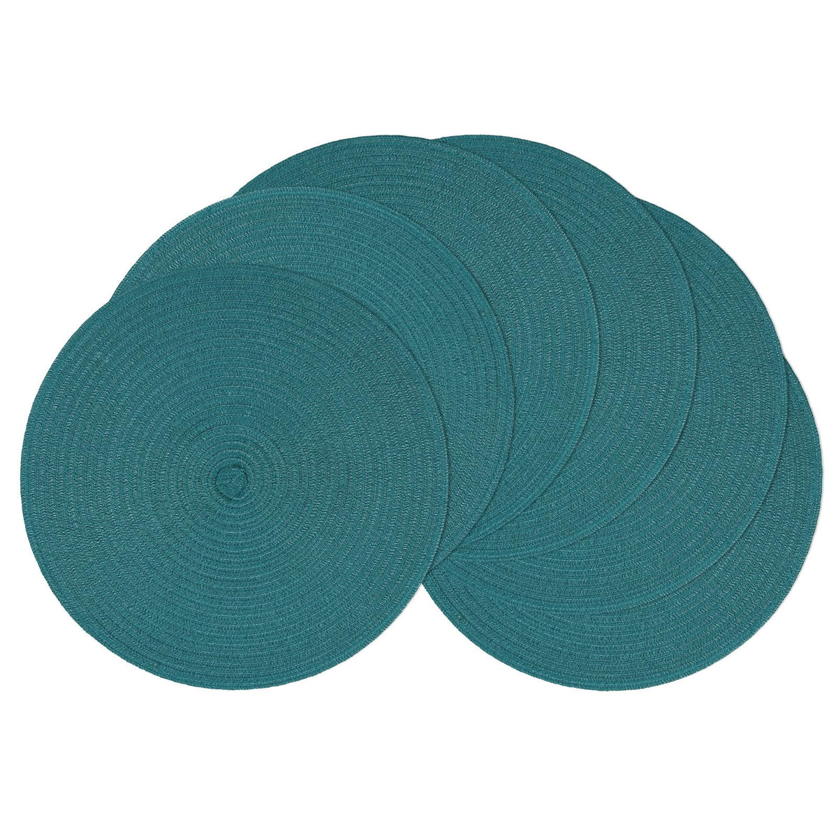 SHACOS Round Braided Placemats Set of 4 Dining Table Placemats 15 inch Circle Place Mats Easy to Clean Table Mats Indoor Outdoor, Blue Gray