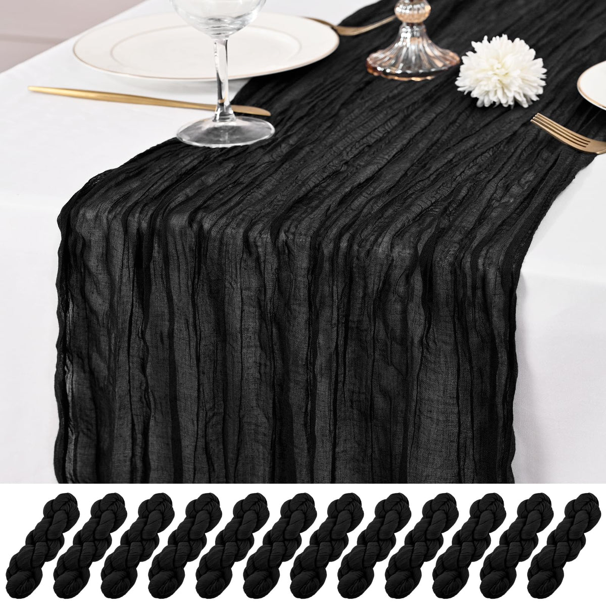 12 Pack Ivory Table Runner 10Ft Cheesecloth Table Runner Rustic Gauze Table Runners Romantic Long Cream Sheer Fabric Cheese Cloth Table Runners for Wedding Party Bridal Baby Shower