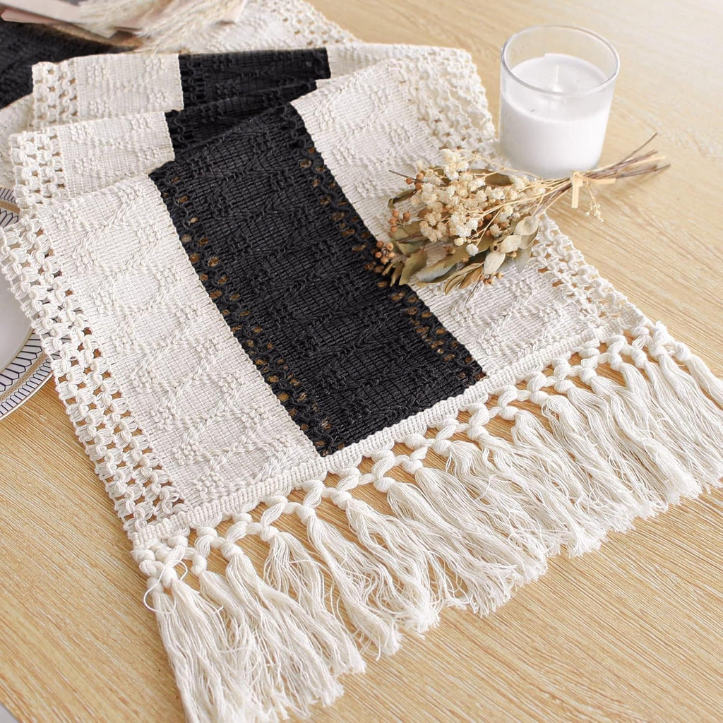 FEXIA Boho Table Runner for Fall Home Decor 12x72 Rustic with Tassels