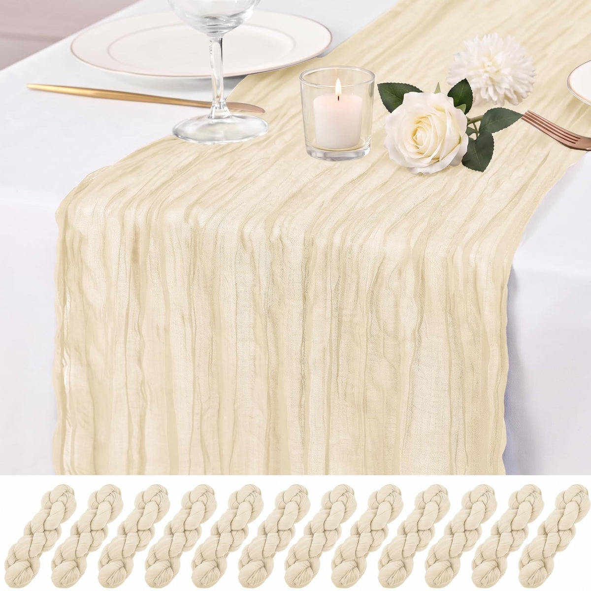 12 Pack Orange Cheesecloth Table Runner 17x108 Inch Boho Rustic Semi Sheer Gauze Cheese Cloth Table Runner for Wedding Bridal Shower Baby Shower Party Farmhouse Dining Table Decor