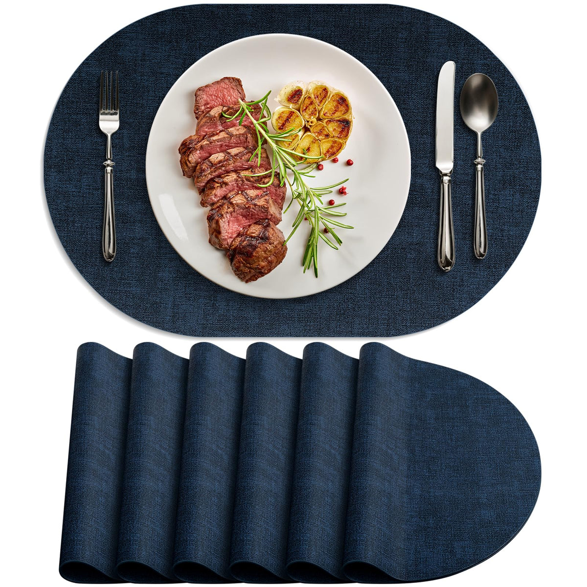 Placemats for Dining Table Set of 8 Non-Slip, Heat Resistant Oval Leather Placemat Double Layer, Waterproof Table Mats Easy to Clean for Kitchen Dining Room Coffee Office Table, Beige