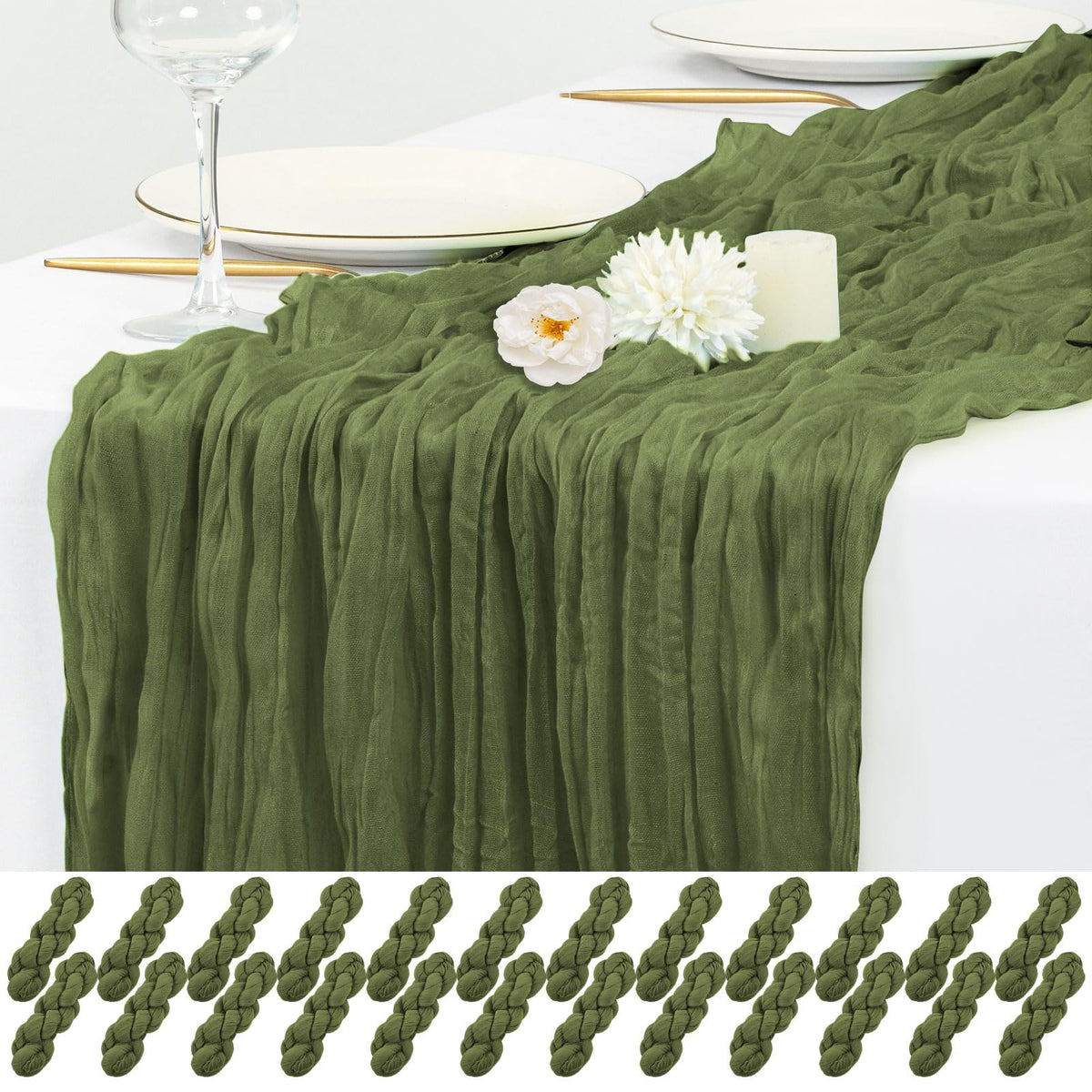 12 Pack Beige Cheesecloth Table Runner 17x108 Inch Boho Gauze Cheese Cloth Table Runners Rustic Sheer Runner for Wedding Party Baby Shower Birthday Home Decor
