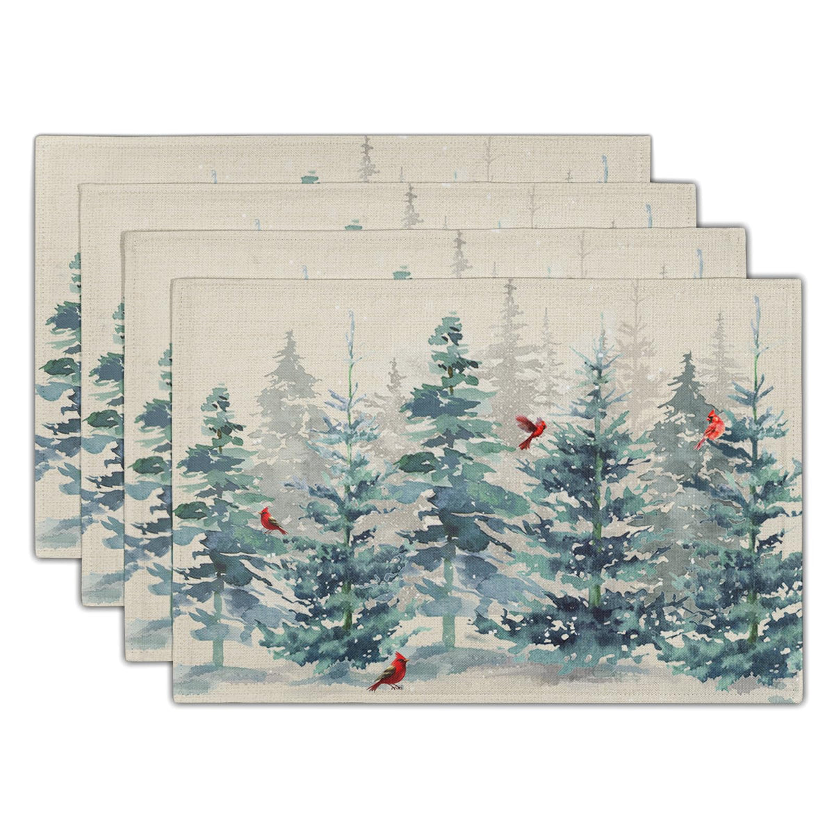 Blue Floral Branches Placemats Set of 4 ，12 x 18 Inch Chinoiserie Table Mats Washable Heat Resistant Linen Fabric Rectangle Place Mat for Indoor Outdoor Kitchen Dining Home Decor
