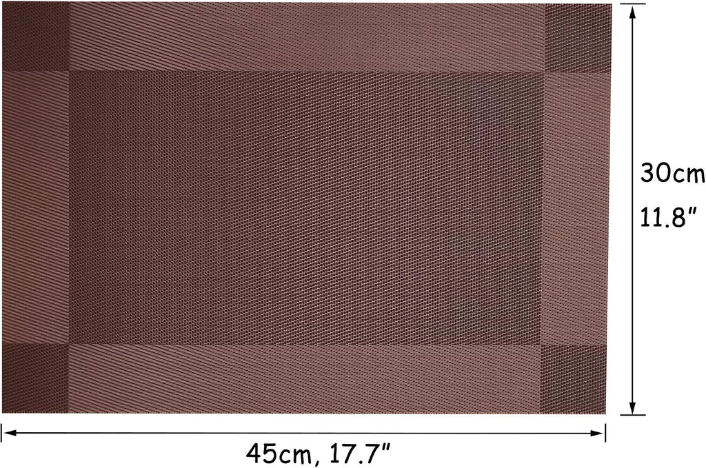Table Placemats Dining Table Place Mats Set of 6 Heat Resistant Insulation Non-Slip Vinyl for Kitchen Dining Room 18" * 12" Brown