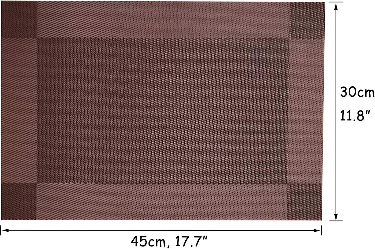 Table Placemats Dining Table Place Mats Set of 6 Heat Resistant Insulation Non-Slip Vinyl for Kitchen Dining Room 18" * 12" Brown