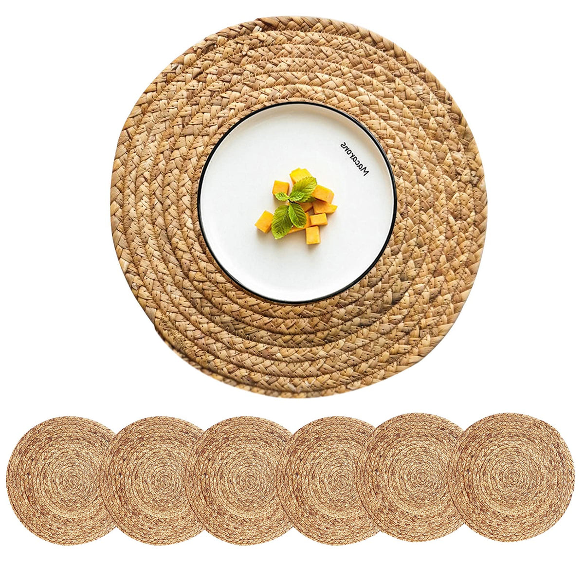 Woven Placemats Set of 6 Rattan Placemats Rectangle Natural Placemats Wicker Heavy Braided Straw Placemat Farmhouse Square Plates Place mats for Indoor/Outdoor Patio Table 17.7'' X 11.8''