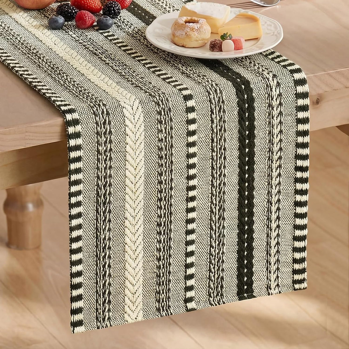 Artoid Mode Black Farmhouse Stripe Braided Table Runner 12x72 Inch