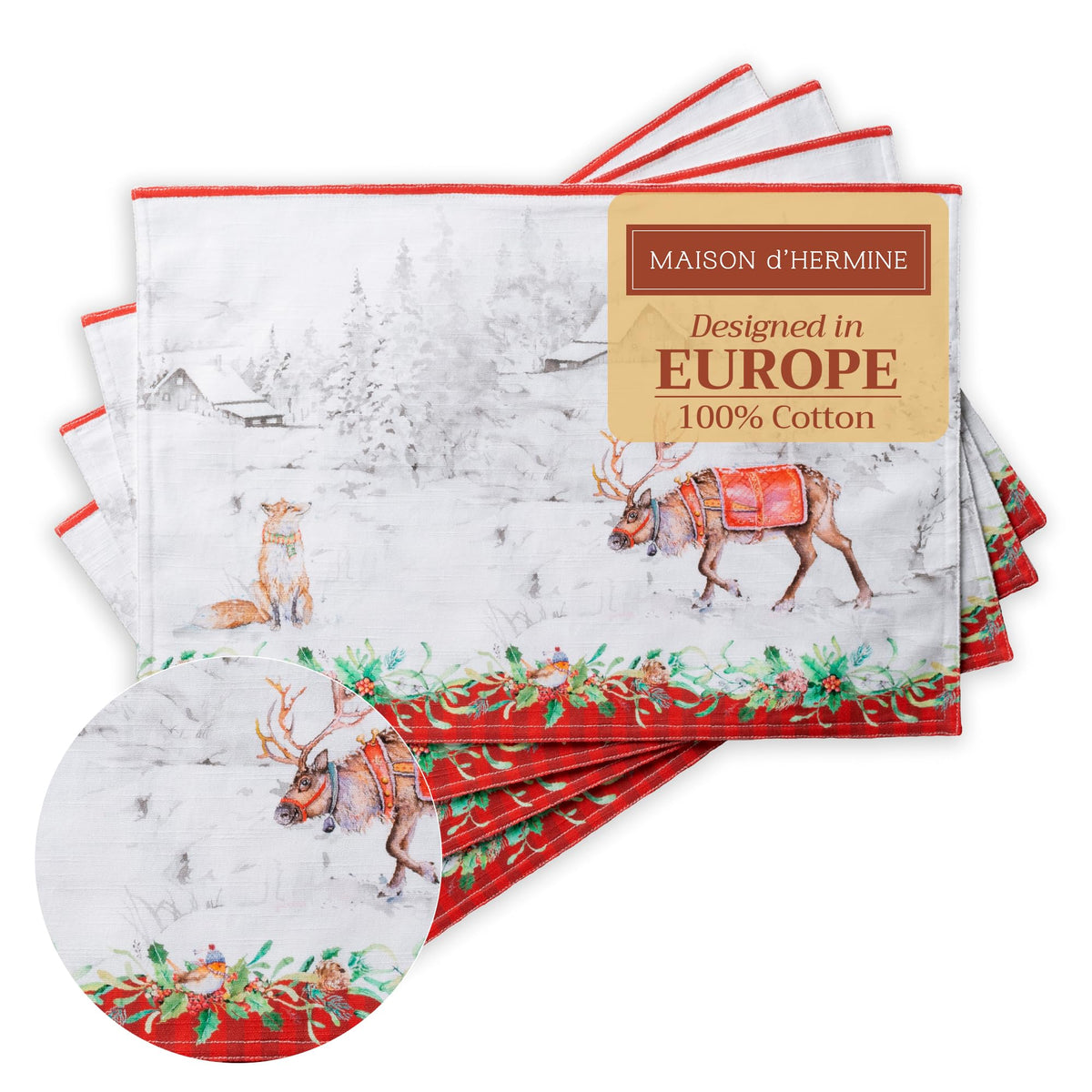 Maison d' Hermine Placemats Set of 4 Reusable 100% Cotton (13"x19")